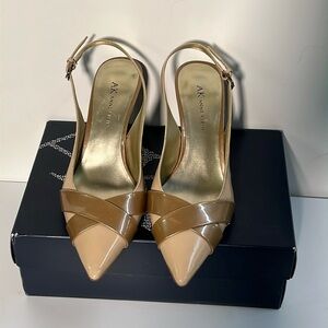 ANNE KLEIN "Crosby" 2 Tone Leather Slingback 3" Heel Pointed Toe Career Shoe 8M